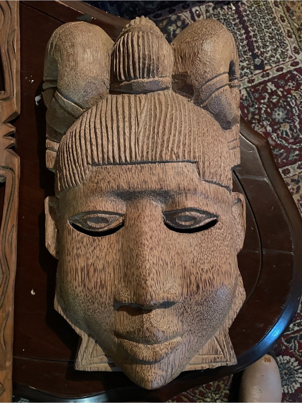 Hand-Carved Wooden Tribal Mask - Natural Brown